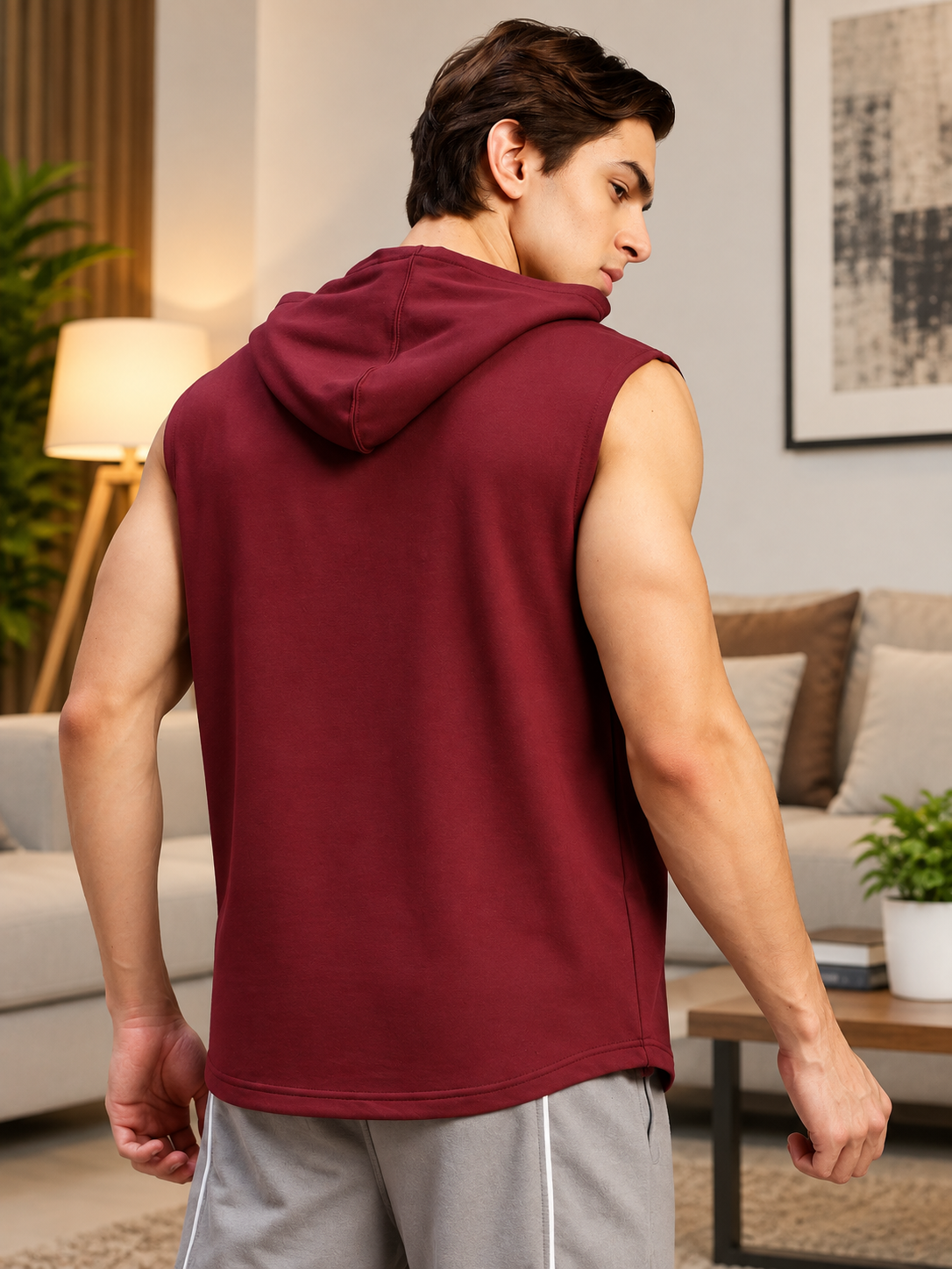 HOODIE SLEEVELESS GRAPHIC PRINT MAROON
