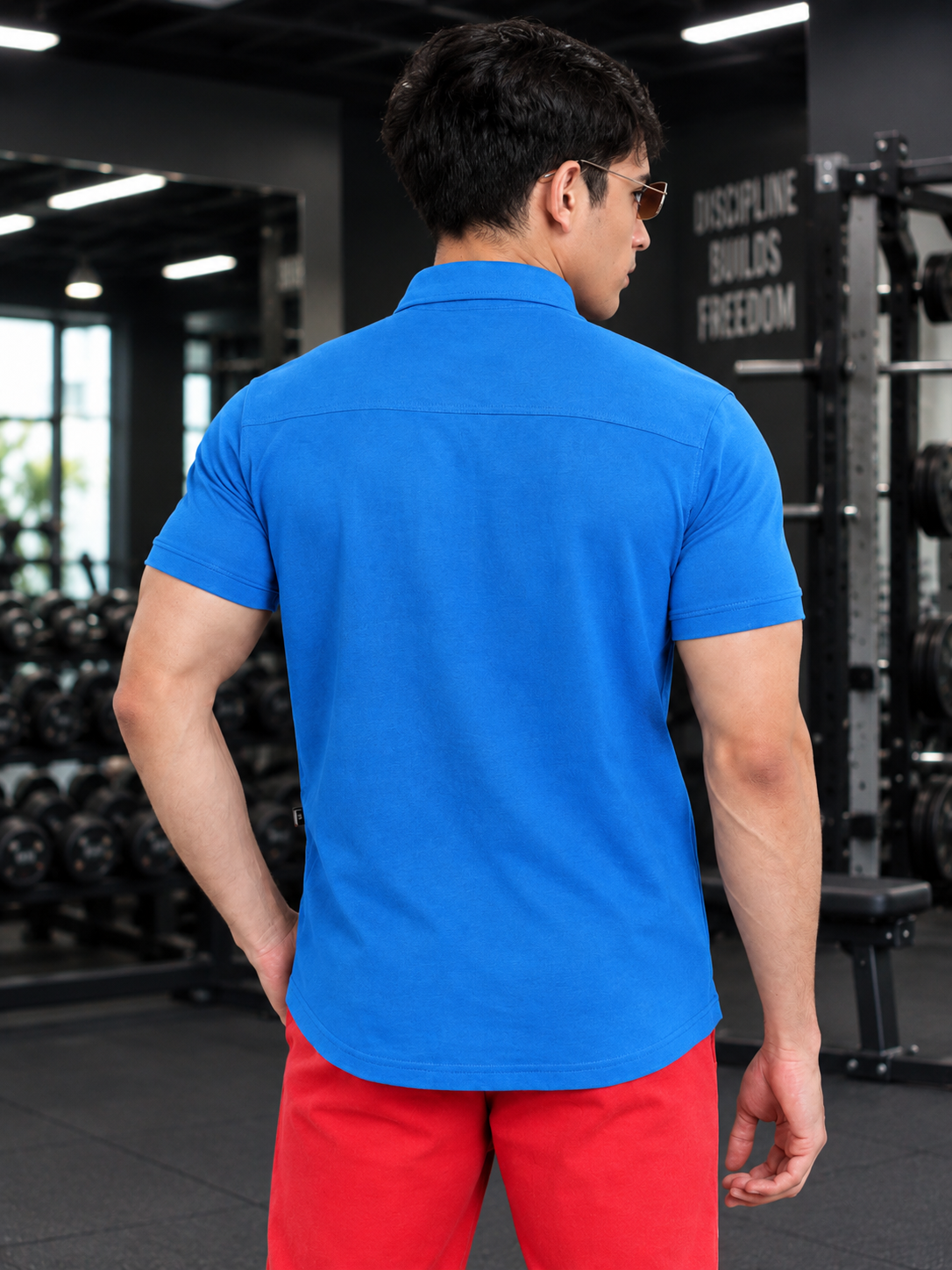 NOIR BLUE HALF SLEEVES STRETCHABLE SHIRT