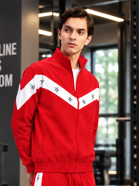 MATCHING LOOSE FIT ZIPPER JACKET RED WHITE