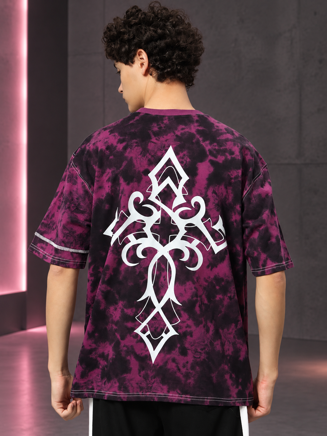 ICONIC TIE-DYE OVER-SIZED T-SHIRT PURPLE