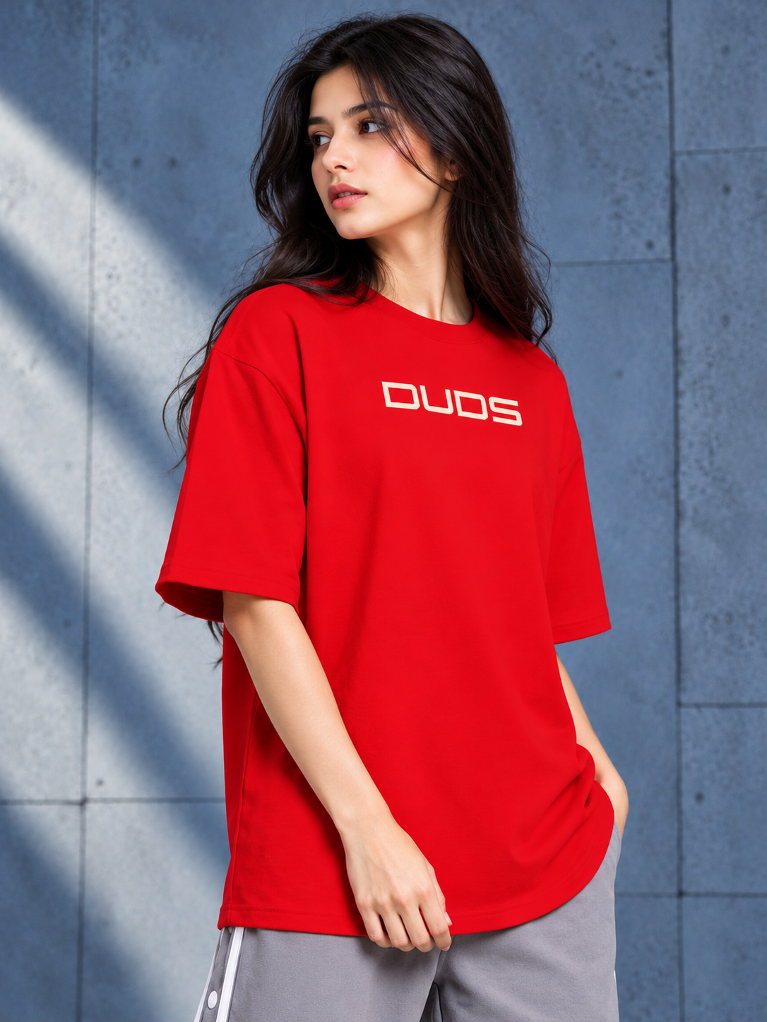 WOMEN PORSCHE PRINTED OVER-SIZED T-SHIRT RED