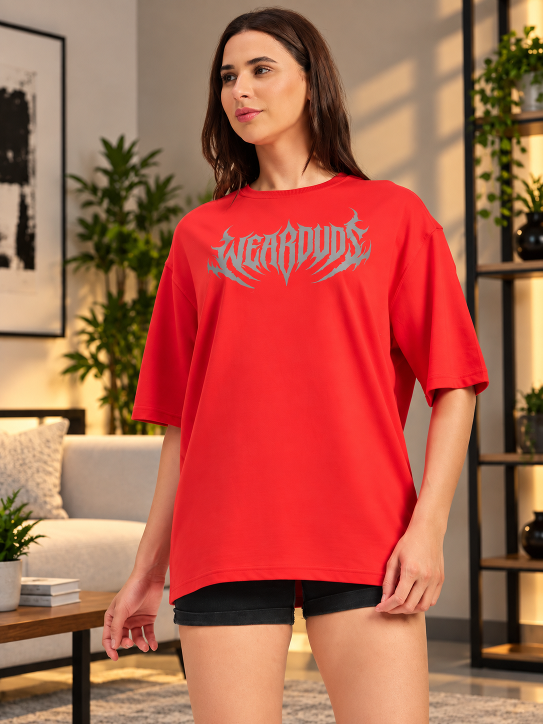 WOMEN HEAVYWEIGHT OVERSIZED GRAPHIC GYM T-SHIRT RED