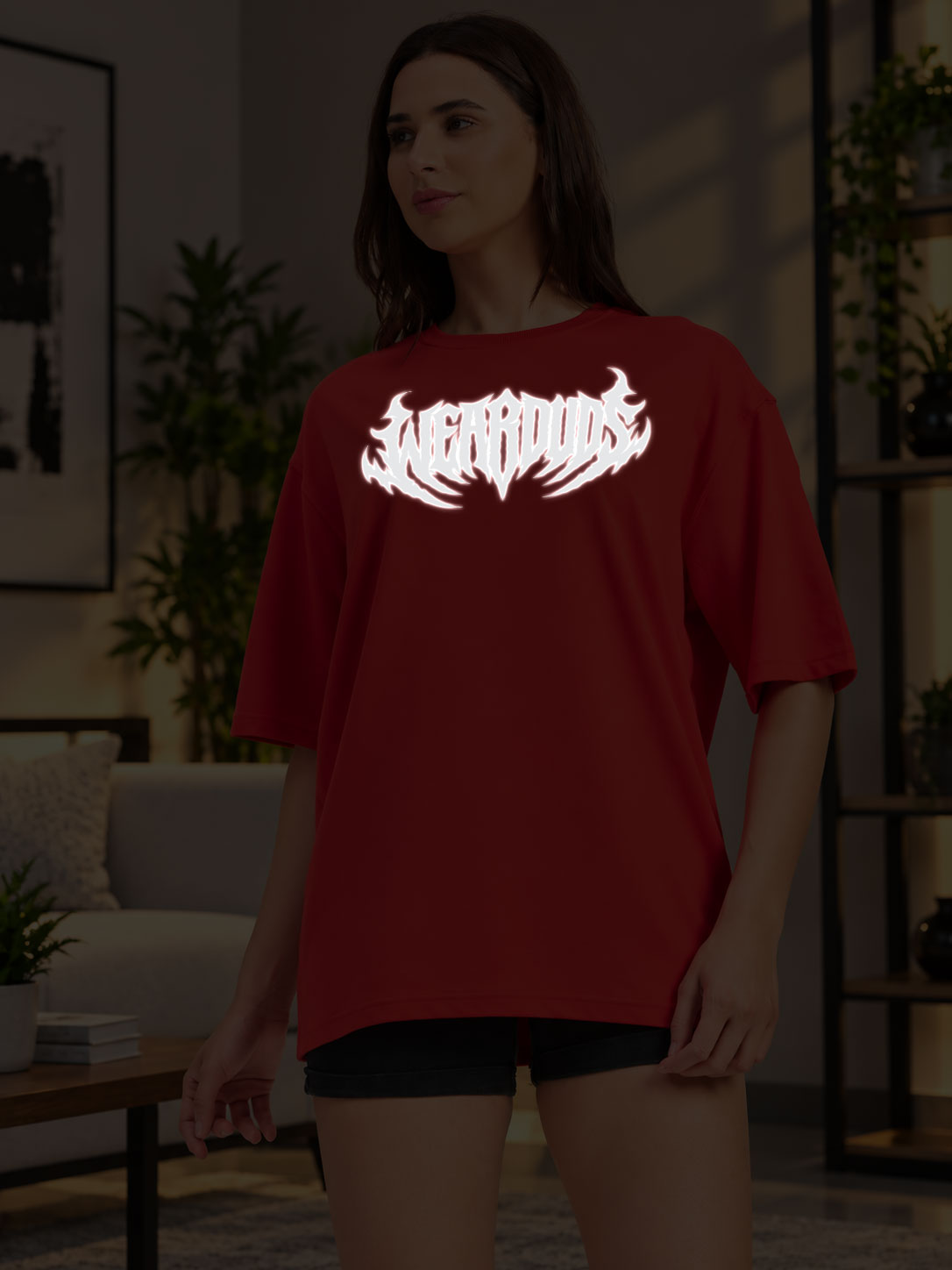 WOMEN HEAVYWEIGHT OVERSIZED GRAPHIC GYM T-SHIRT RED