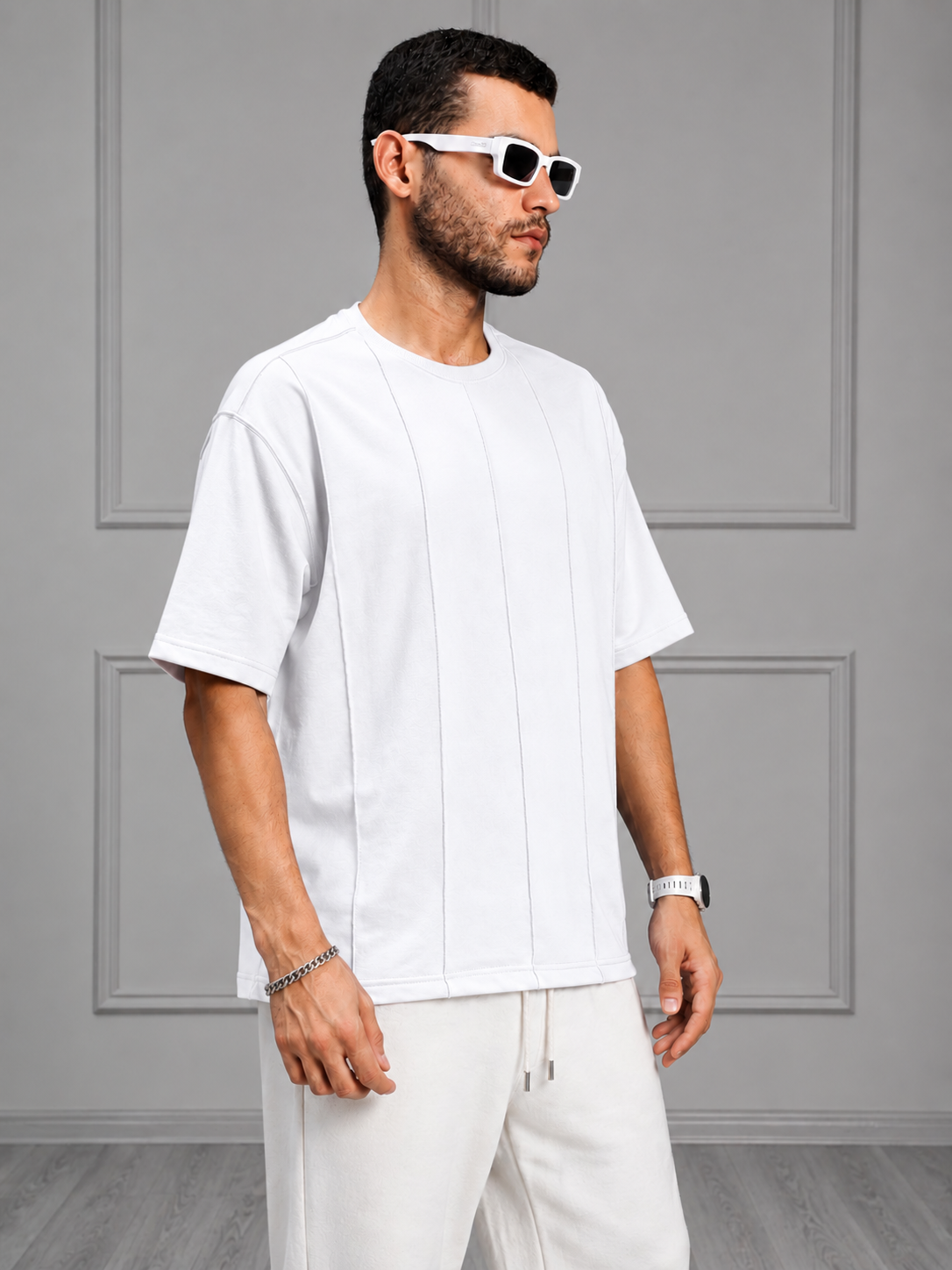 BOXY FIT PANELS OVERSIZED T-SHIRT WHITE