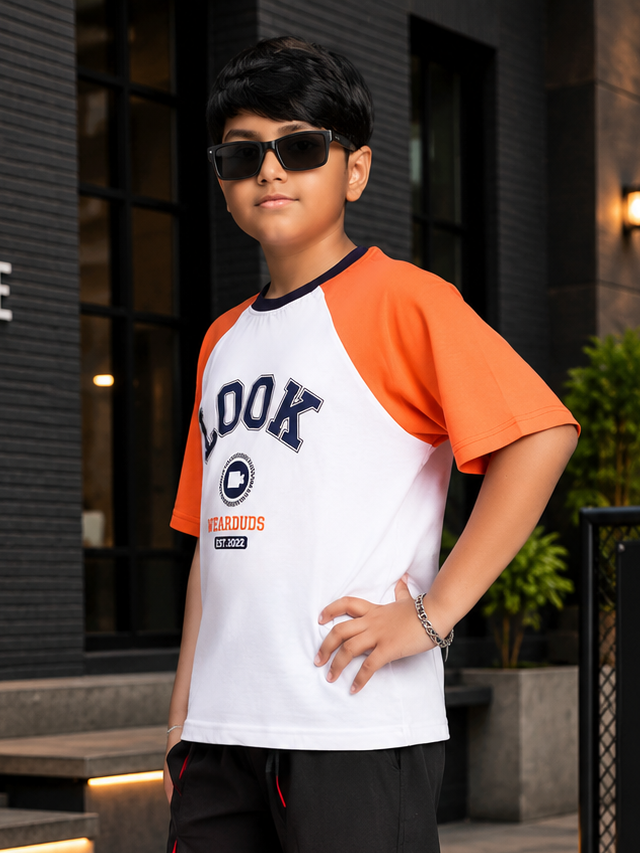 STREET CLUB T-SHIRT BOYS GIRLS WHITE ORANGE