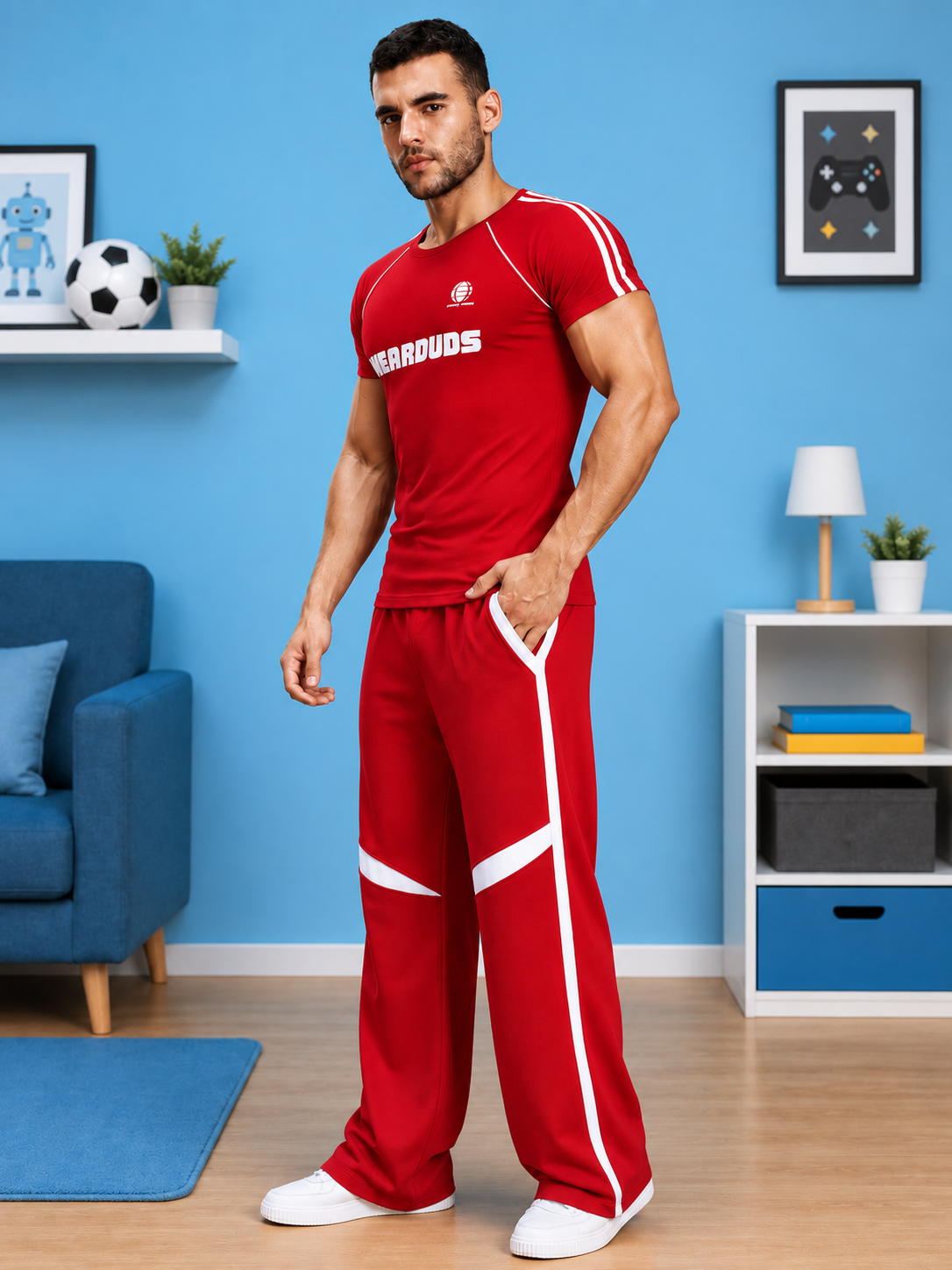 ROSTER FIT CO-ORD SET RED WHITE