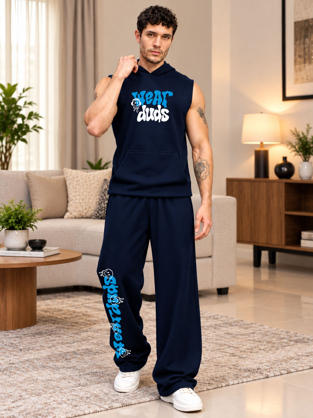 LOUNGEWEAR SLEEVELESS HOODED CO-ORD NAVY BLUE