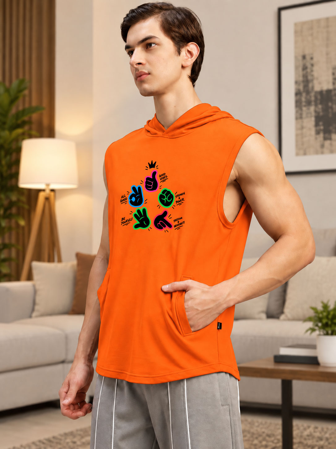 GESTURE SLEEVELESS GRAPHIC PRINT ORANGE