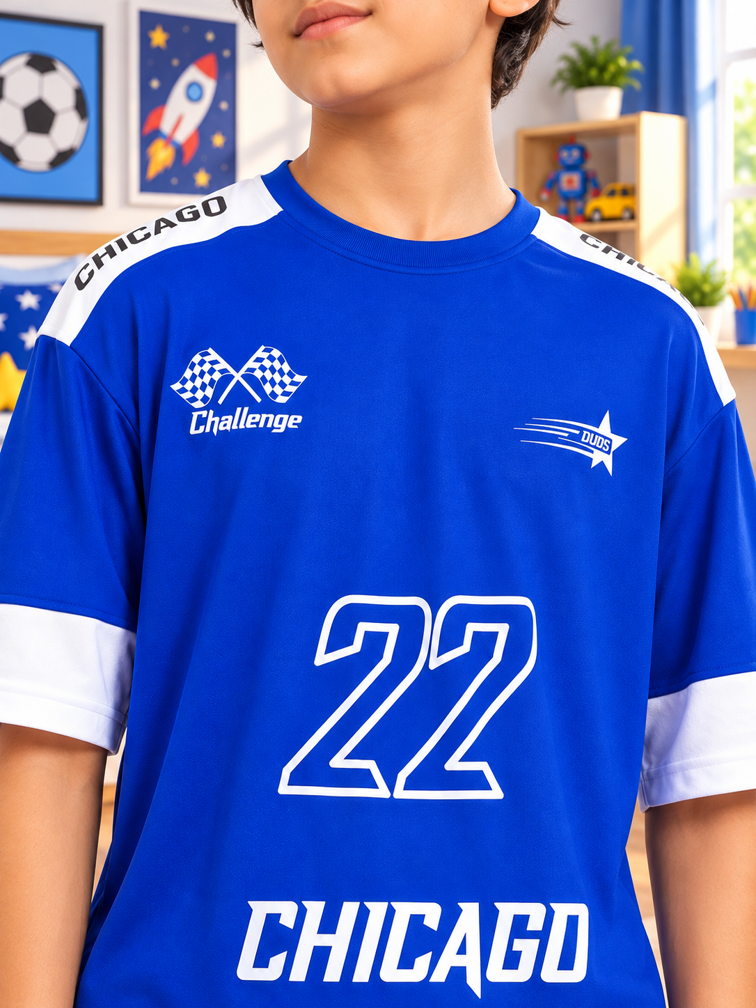 CHALLENGE OVER-SIZED T-SHIRT FOR BOYS GIRLS ROYAL BLUE