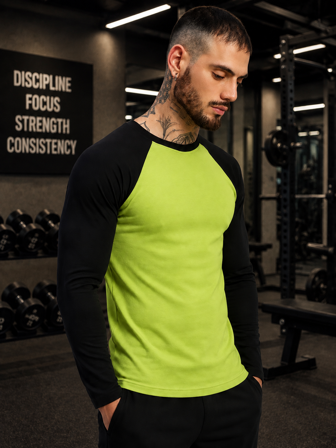 FITFLOW SLIM FIT SWEATSHIRT NEON GREEN BLACK