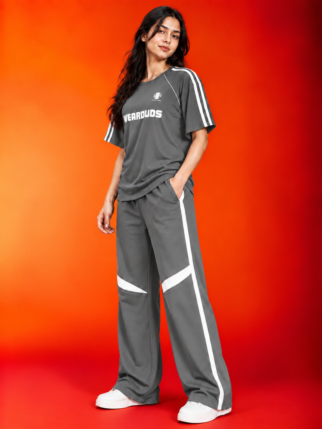 WOMEN ROSTER FIT CO-ORD SET GREY WHITE