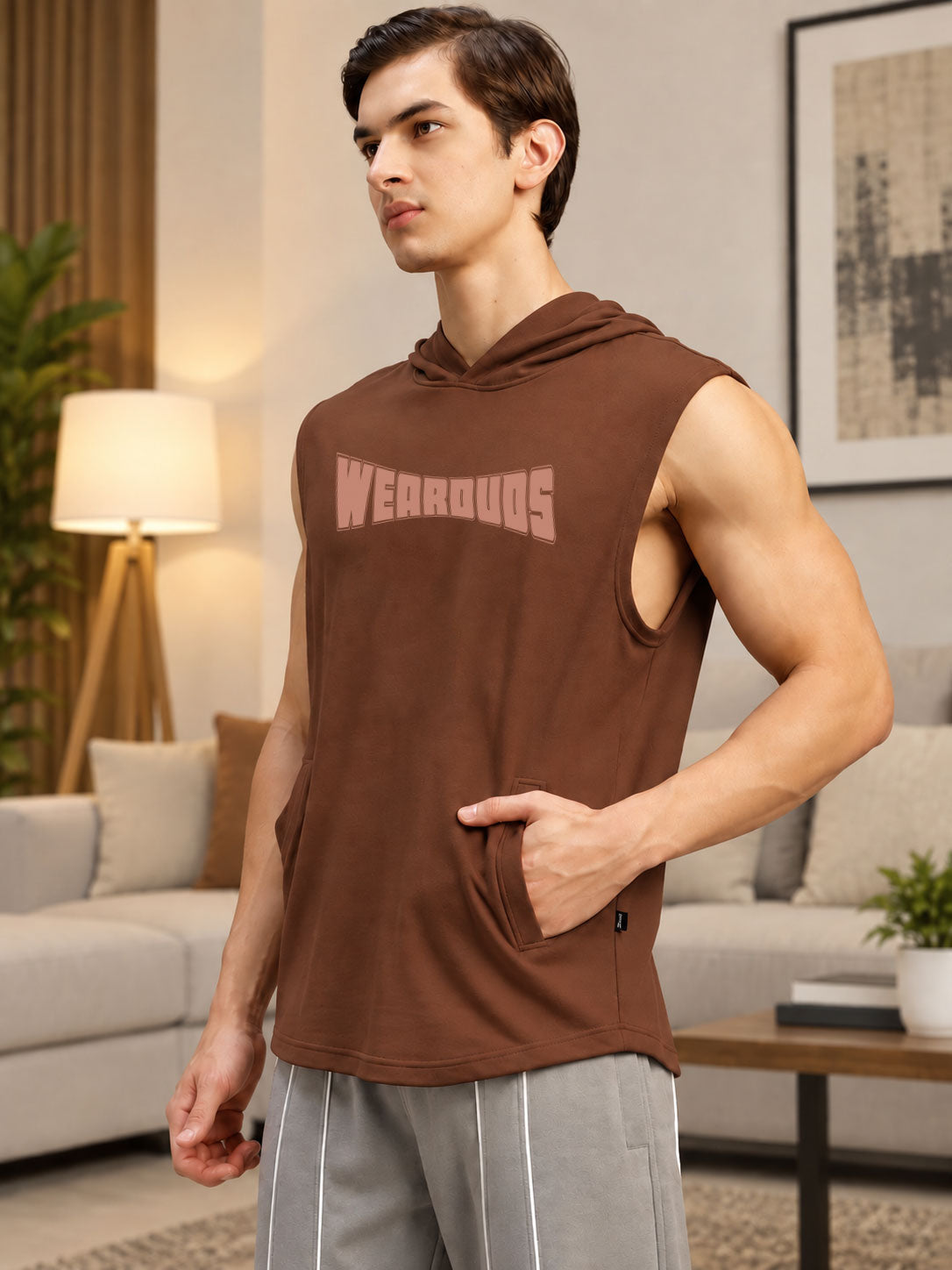 LOGO SLEEVELESS GRAPHIC PRINT BROWN