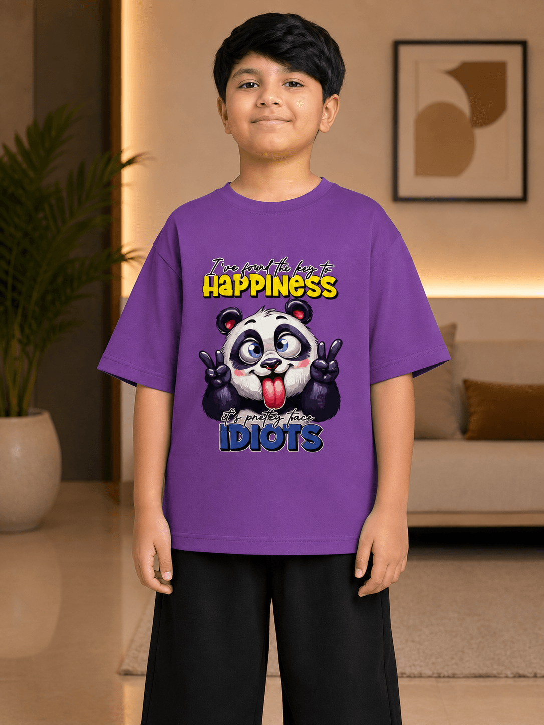 PLAYFUL PANDA T-SHIRT FOR BOYS GIRLS PURPLE