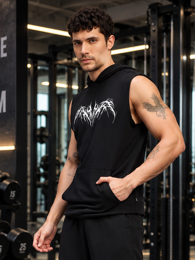 PHANTOM SLEEVELESS HOODED  T-SHIRT BLACK