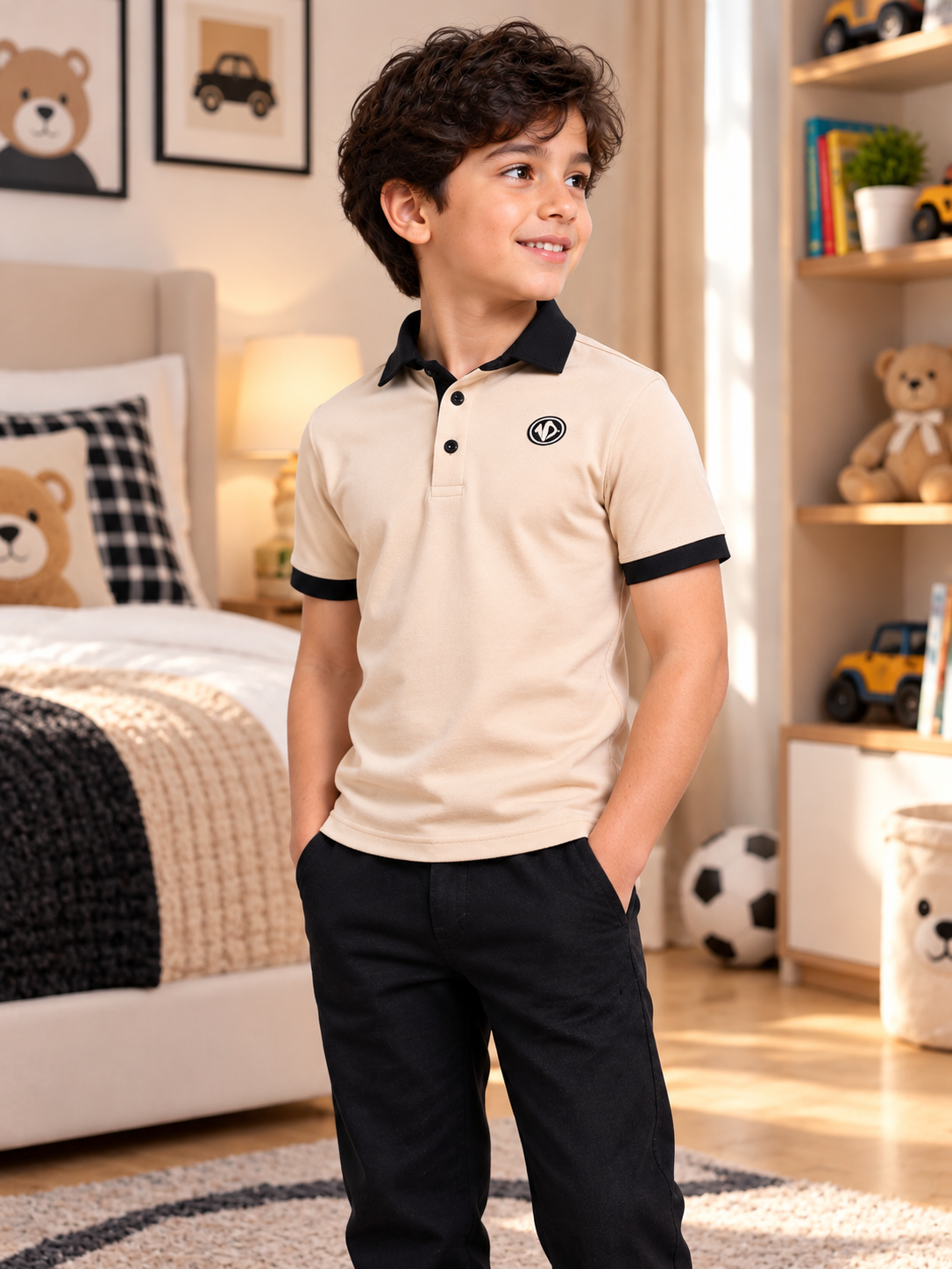 EDGE POLO REGULAR T-SHIRT FOR BOYS GIRLS BEIGE BLACK