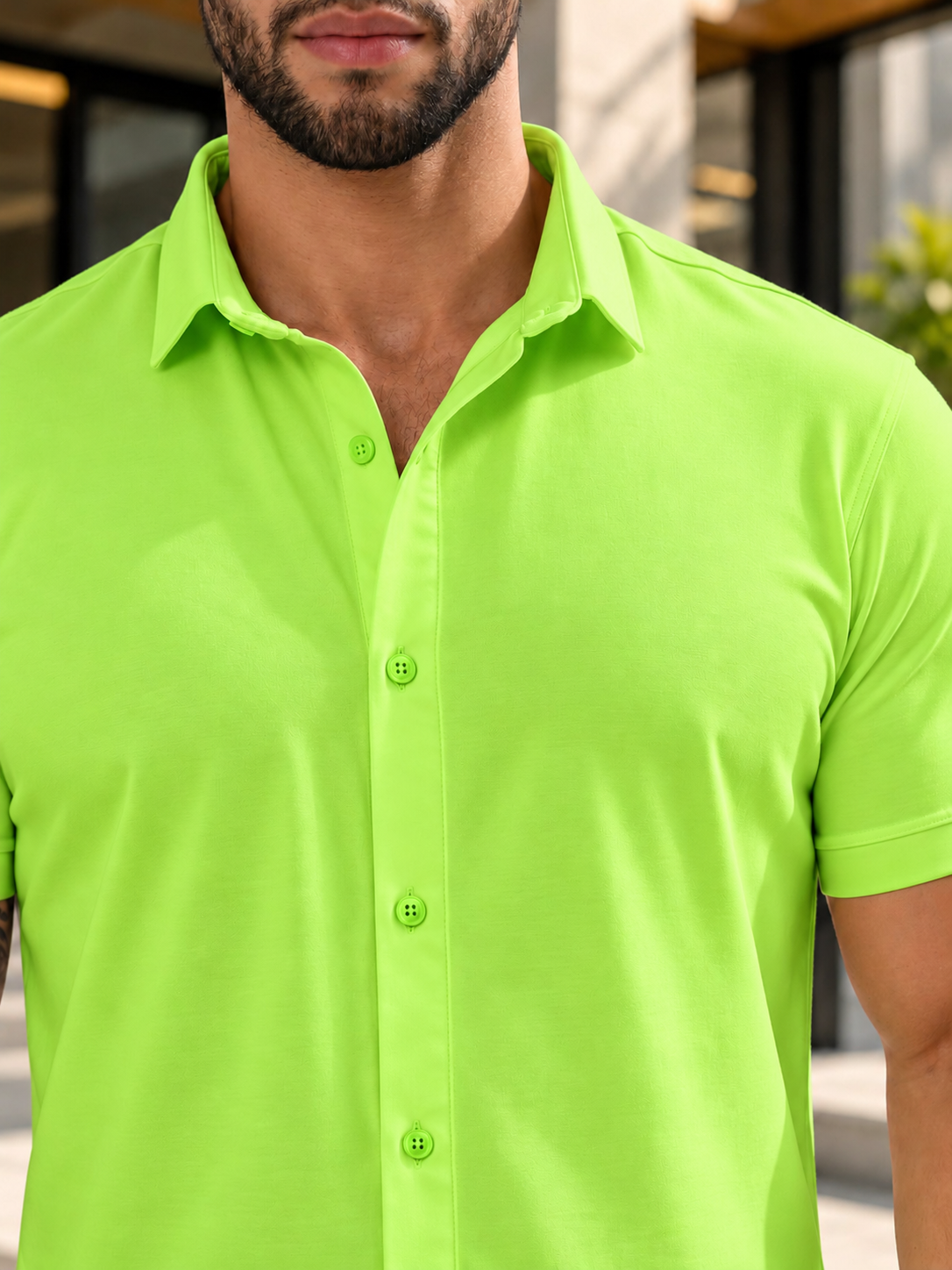 NOIR NEON GREEN HALF-SLEEVE SHIRT SLIM FIT