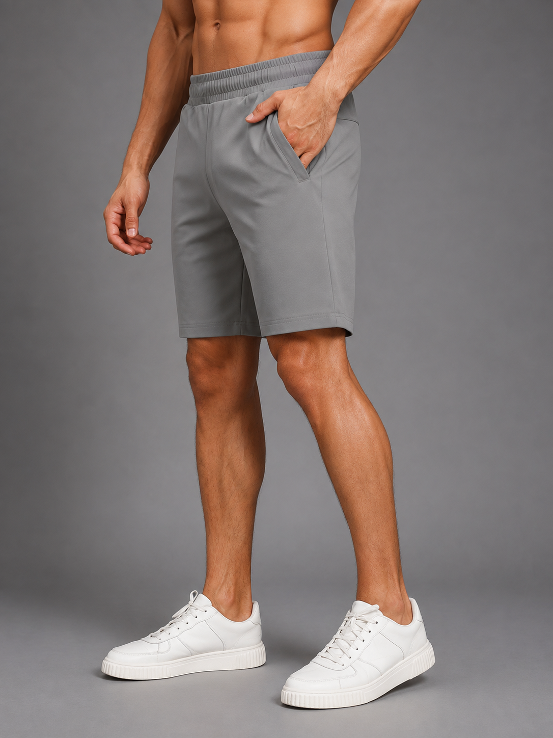SLIM-FIT SOLID REGULAR SHORTS GREY