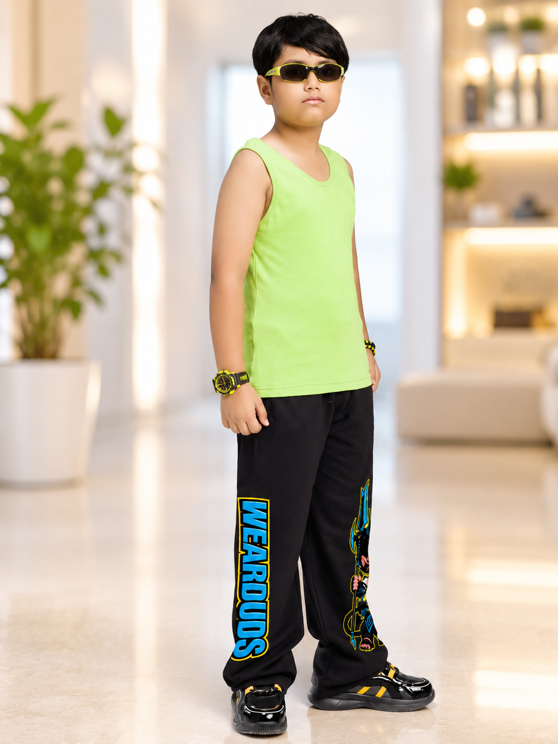 ELECTRIC WARRIOR CO-ORD FOR BOYS GIRLS NEON BLACK