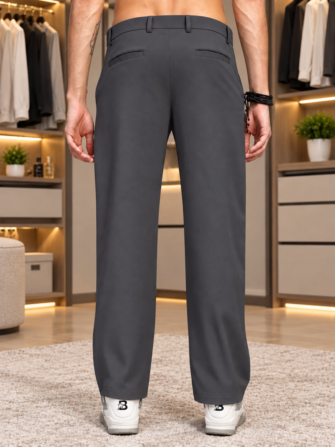 COMFORTABLE STRAIGHT CASUAL PANTS DARK GREY
