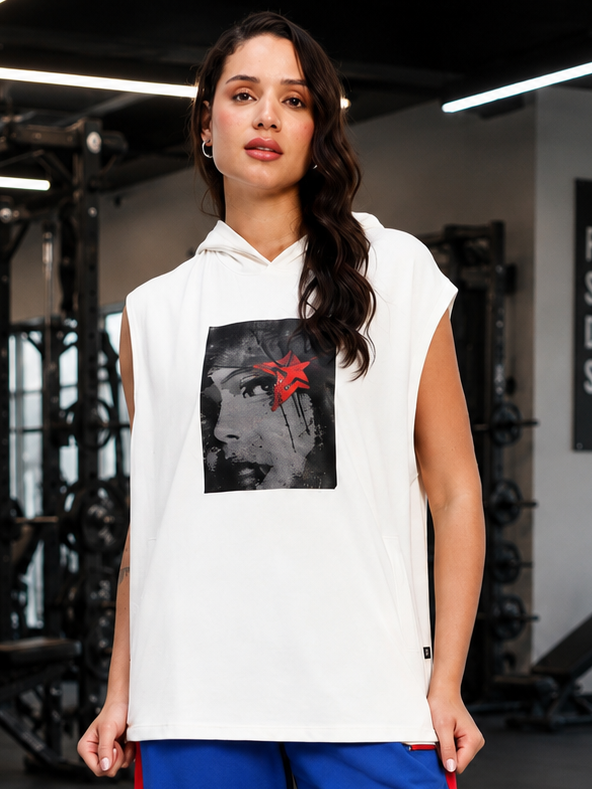 WOMEN SHADOW FACE SLEEVELESS T-SHIRT WHITE