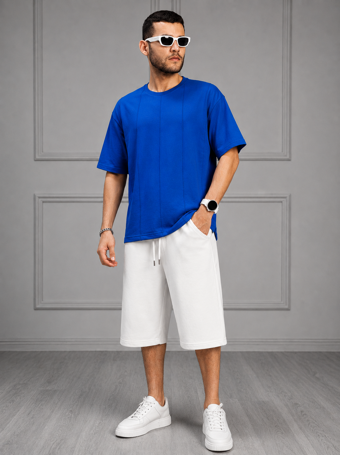 BOXY FIT PANELS OVERSIZED T-SHIRT BLUE