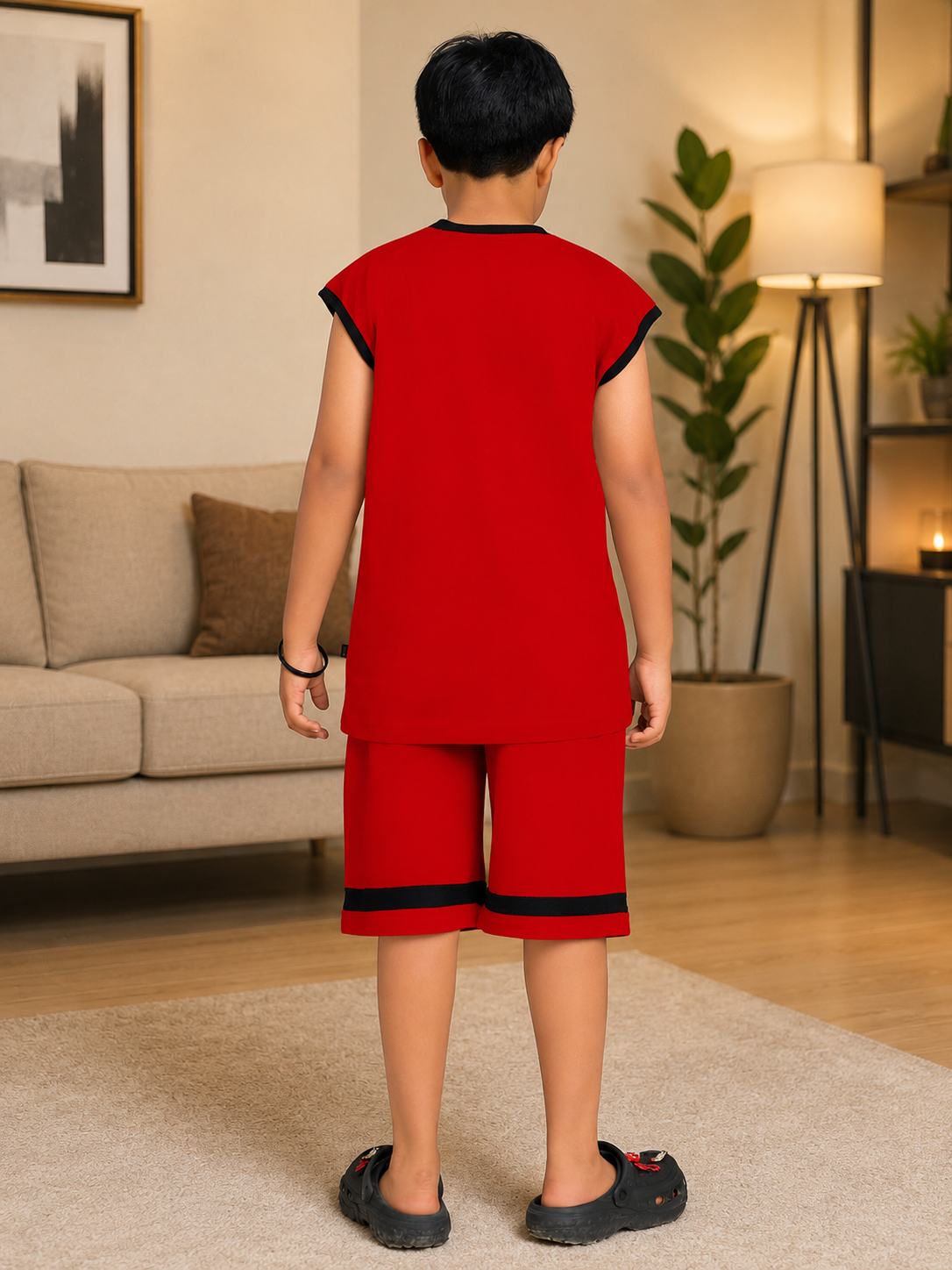COOL TEDDY BEAR SLEEVELESS CO-ORD FOR BOYS GIRLS RED