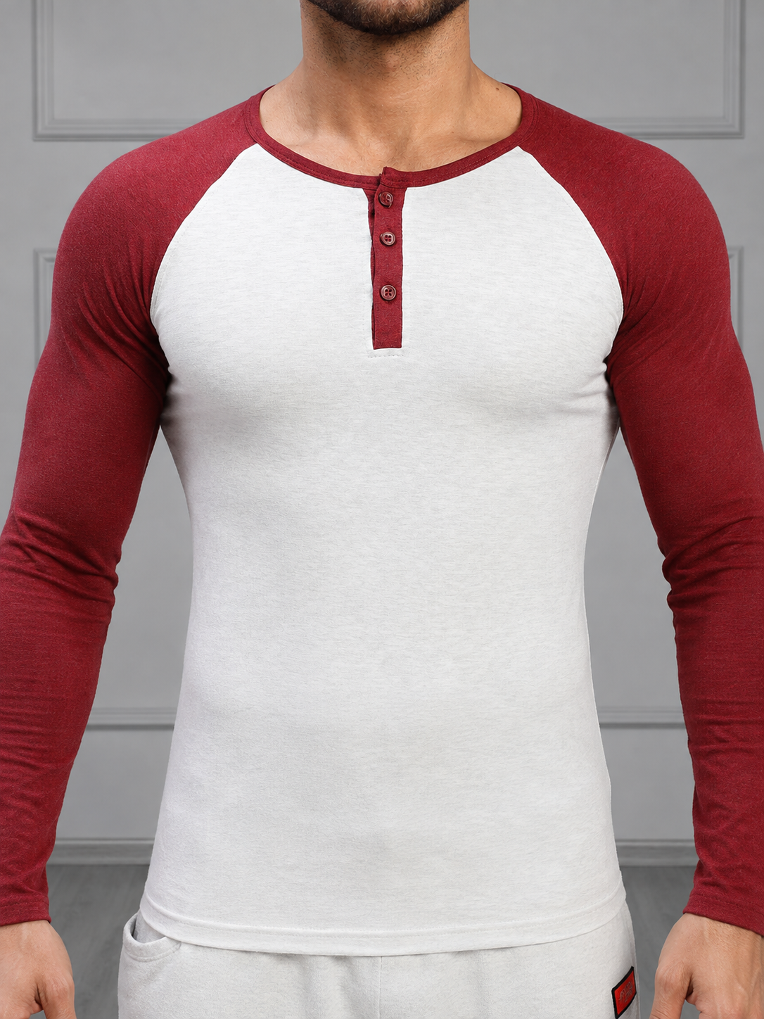 HENLEY SWEATSHIRT MELANGE GREY MAROON