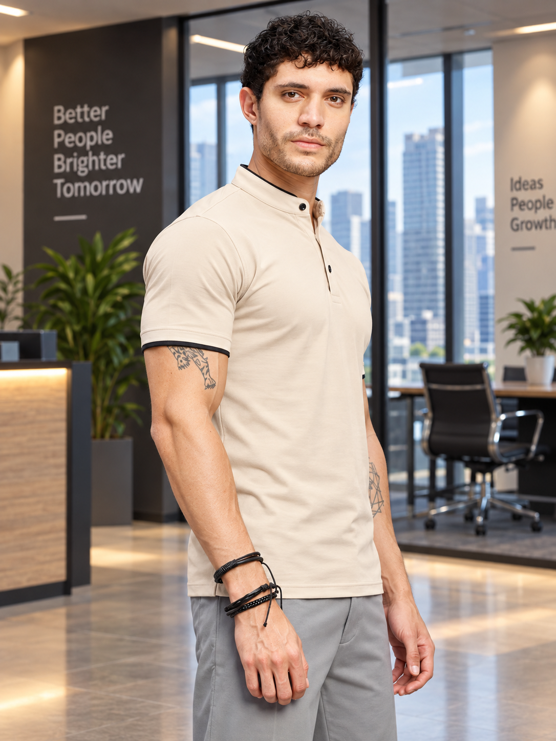 COLLAR SHORT SLEEVE POLO T-SHIRT BEIGE