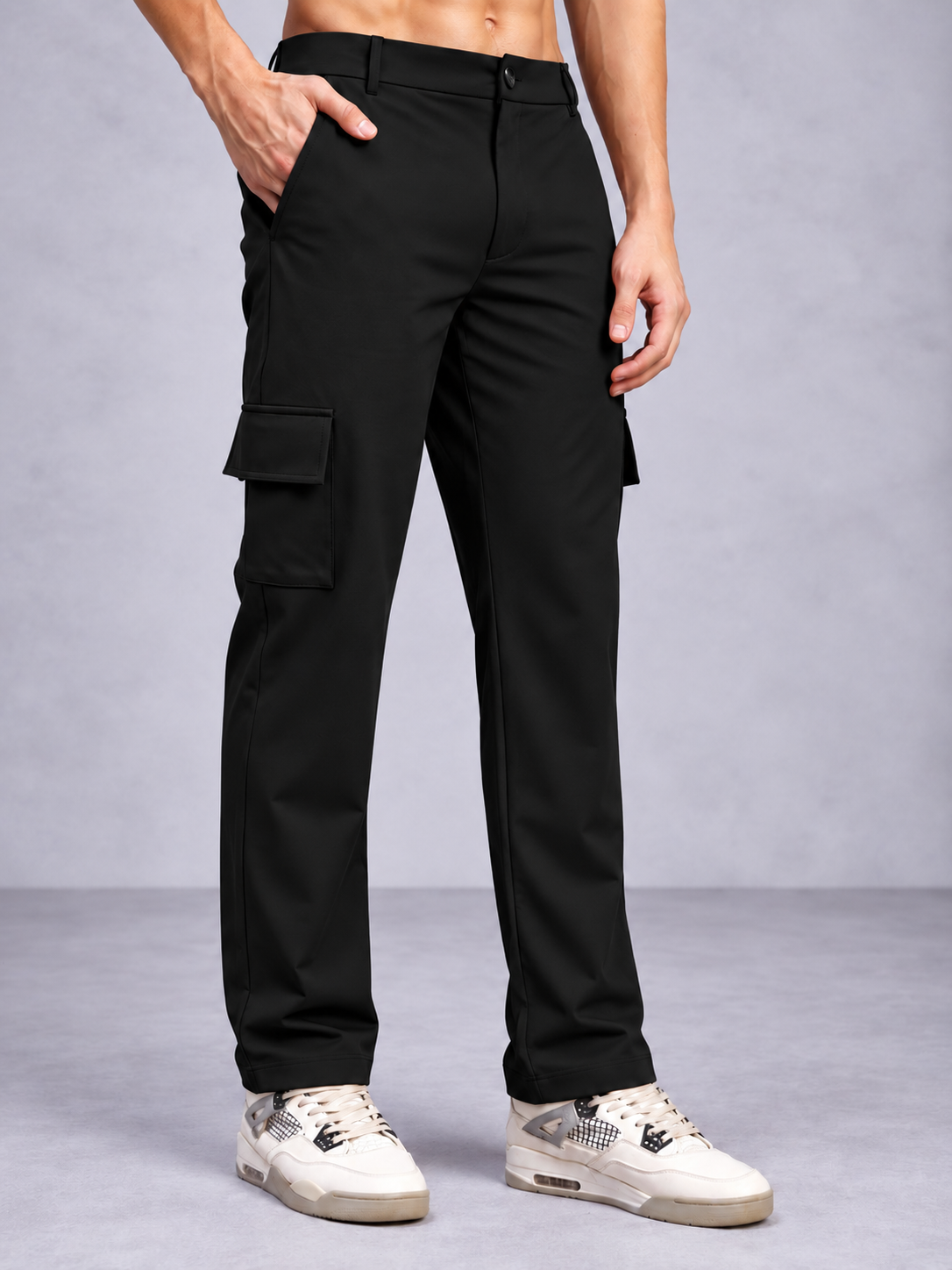 BELT LOOPS CARGO TROUSERS BLACK