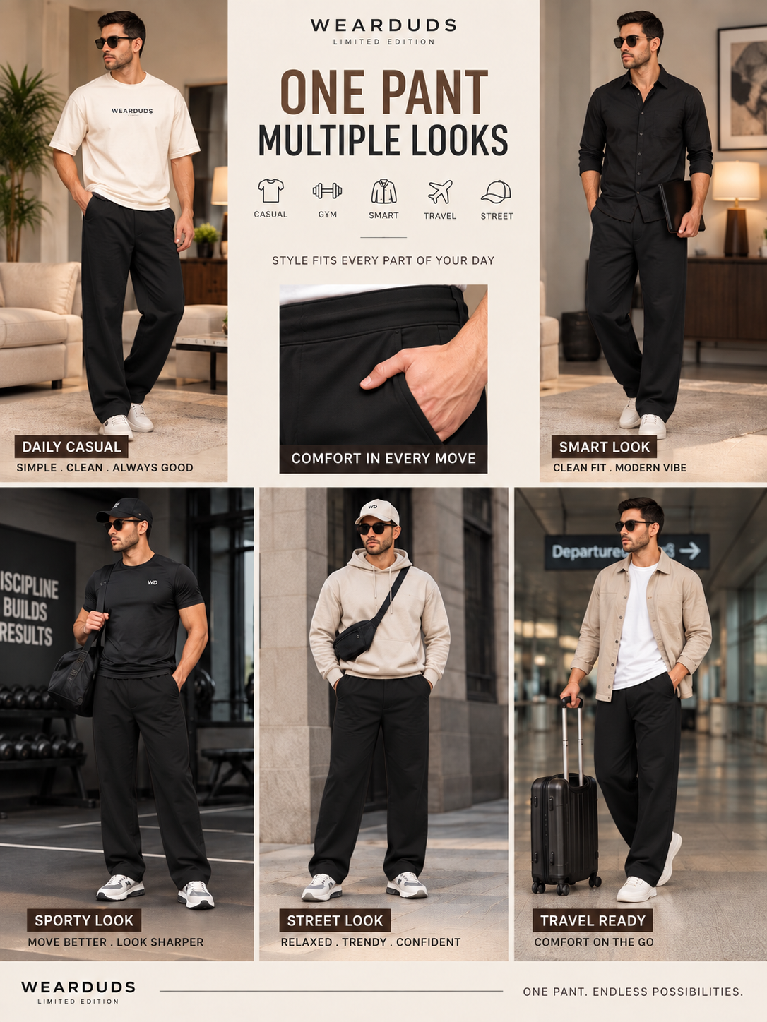 WAISTBOARD SMART CASUAL PANTS BLACK