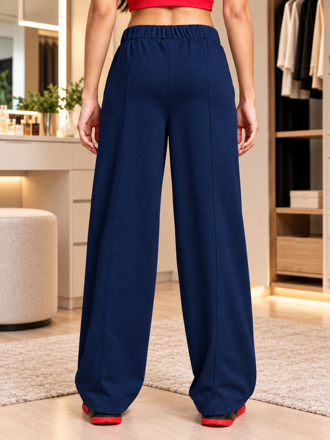 WOMEN METALLIC HARDWARE ACCENT JOGGERS NAVY BLUE