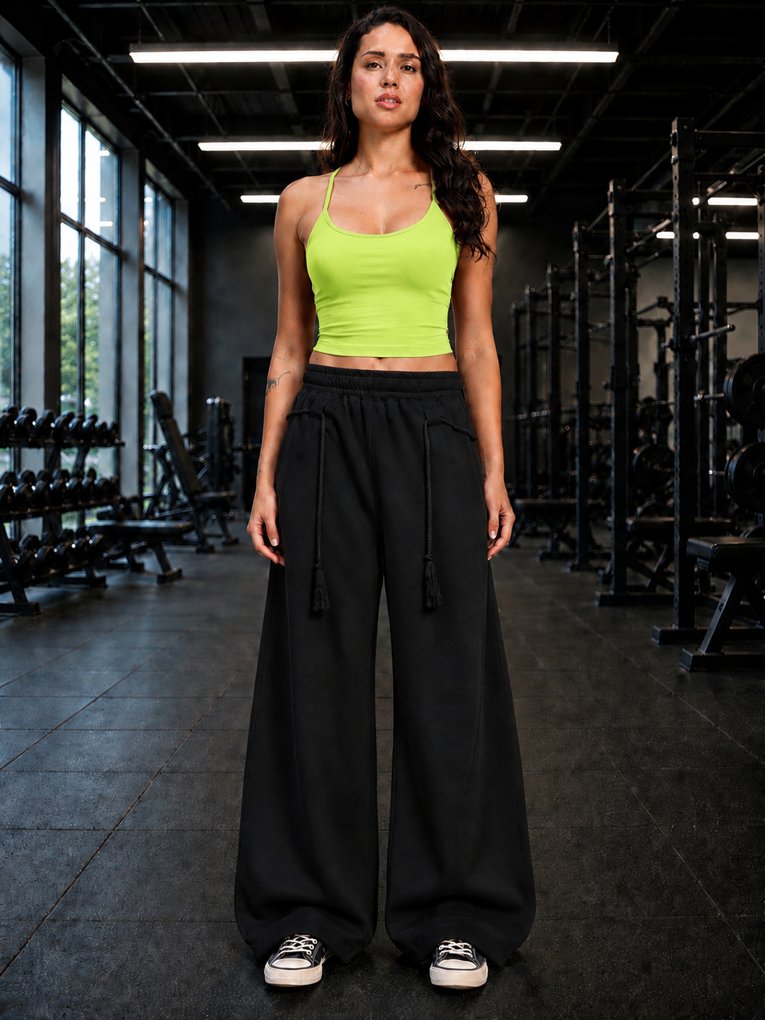 WOMEN SEAMLESS COTTON CROP-TOP NEON GREEN