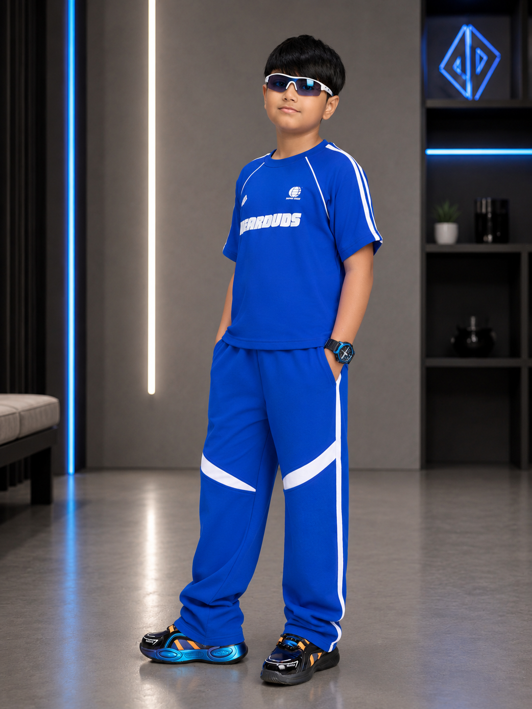 KIDS ROSTER CO-ORD BOYS GIRLS OFF WHITE BLUE