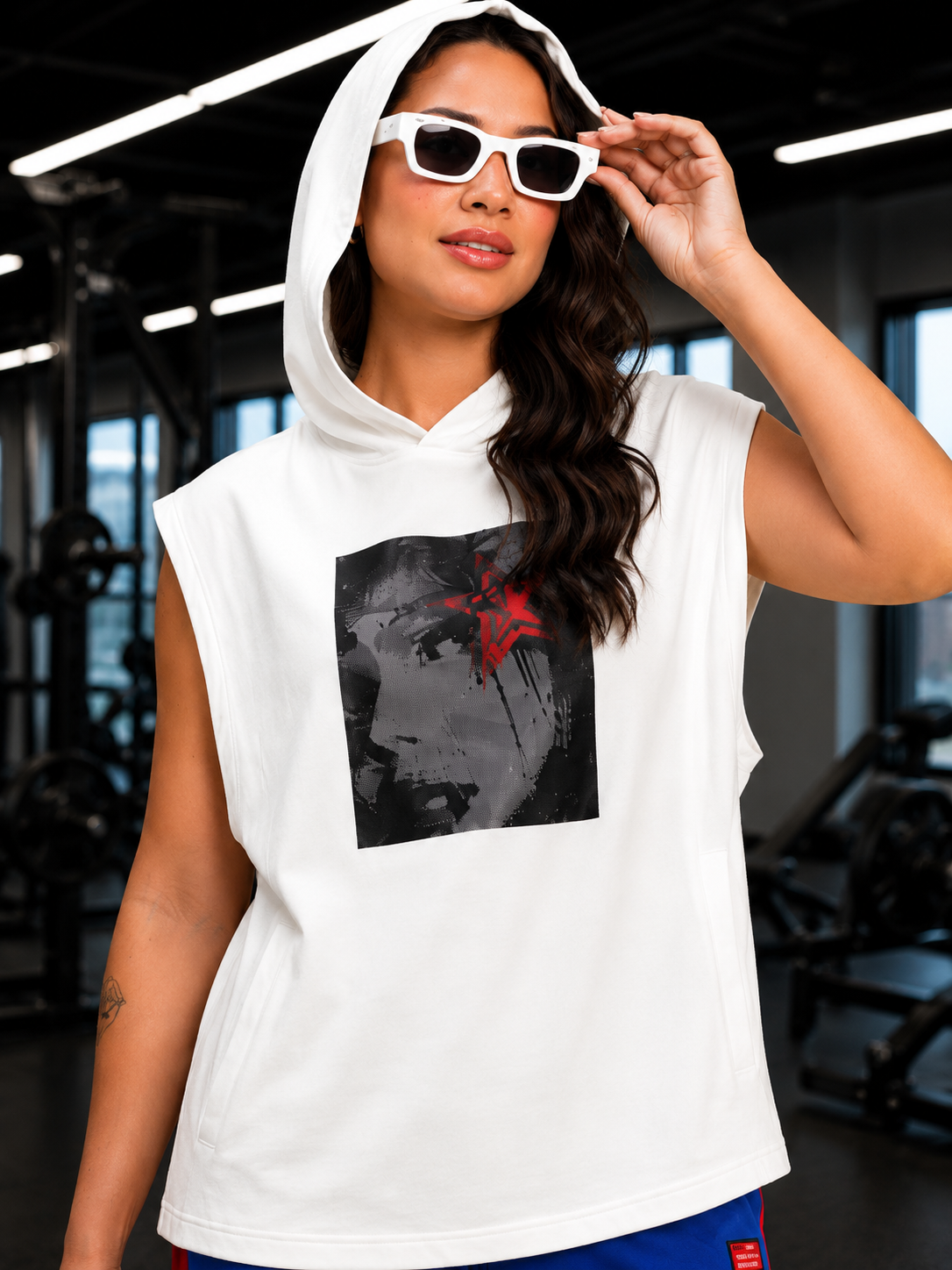WOMEN SHADOW FACE SLEEVELESS T-SHIRT WHITE