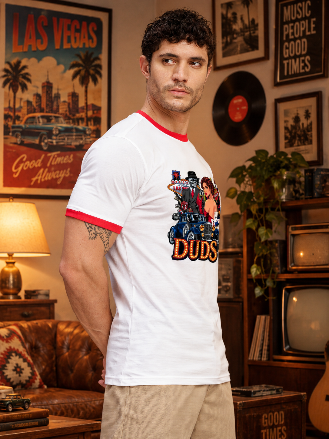 LAS VEGAS GRAPHIC RINGER T-SHIRT WHITE