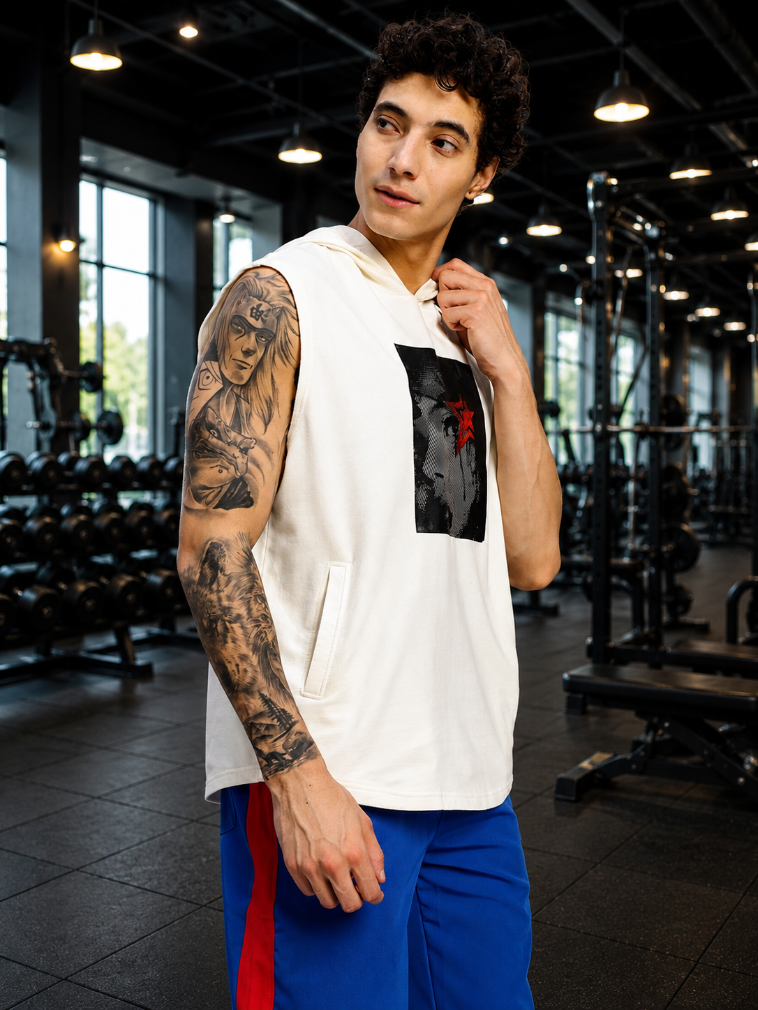 SHADOW FACE SLEEVELESS T-SHIRT WHITE