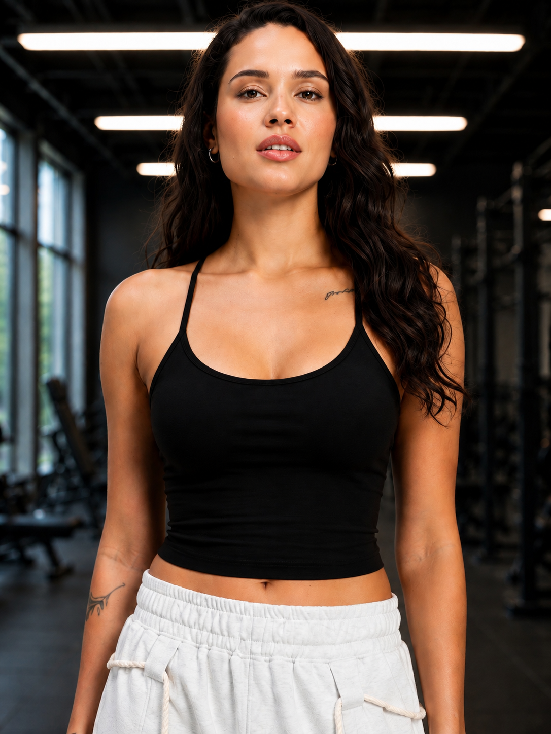 WOMEN SEAMLESS COTTON CROP-TOP BLACK