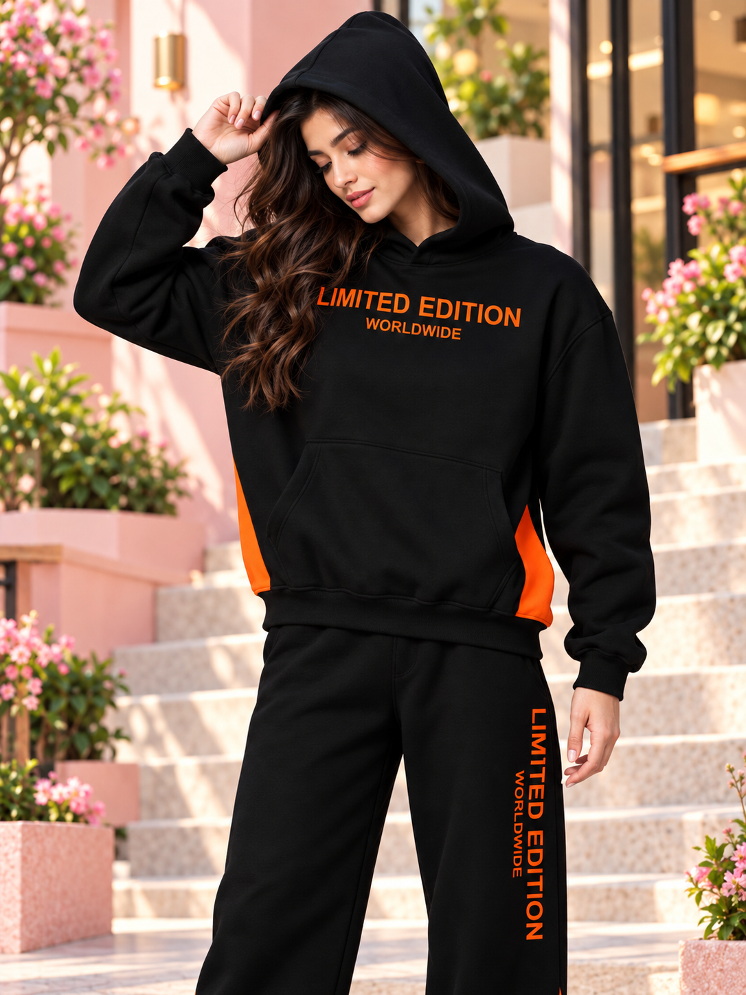 WOMEN WORLDWIDE FLEECE COLORBLOCK CO-ORD BLACK
