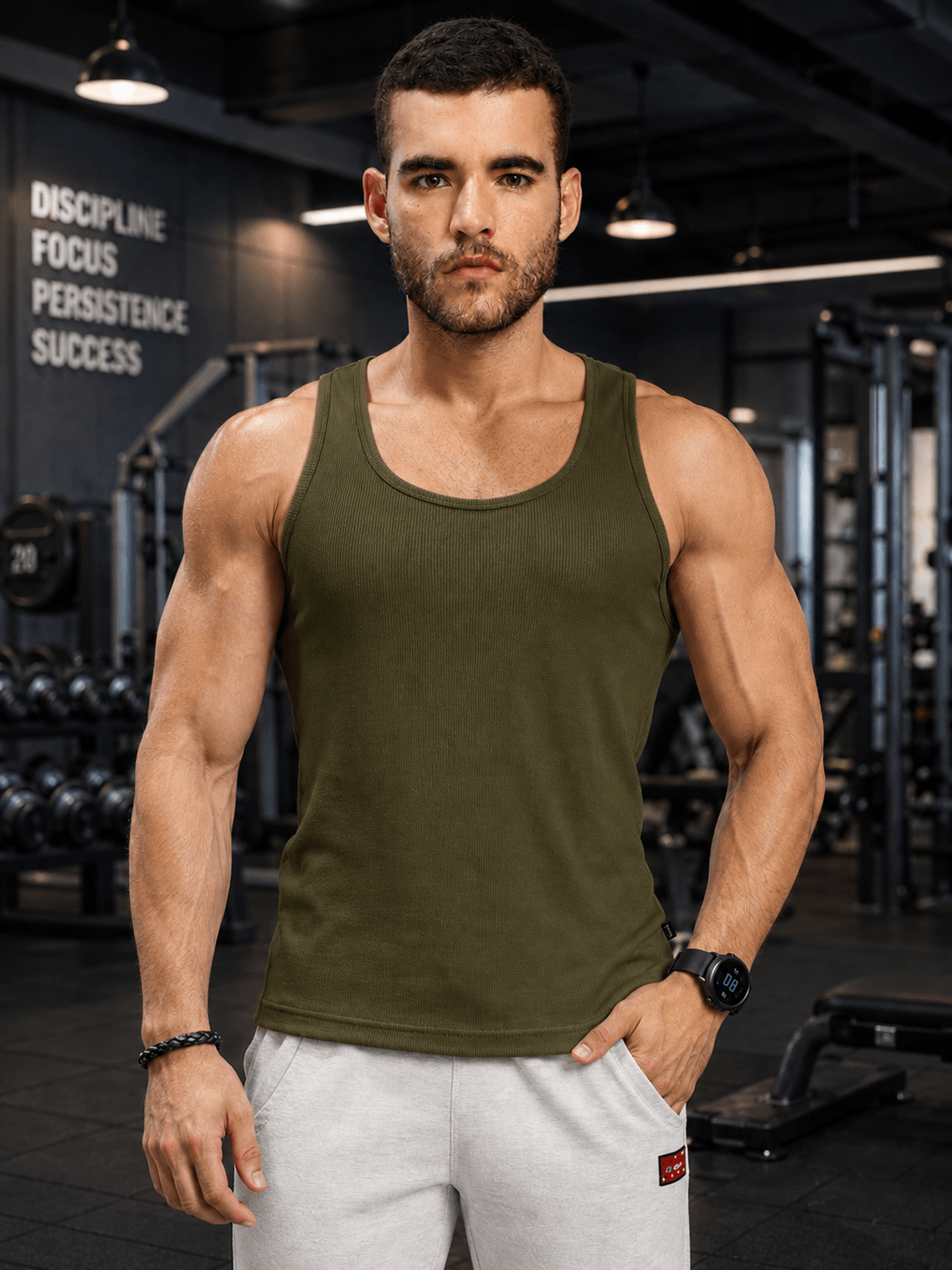 WEARDUDS Shop EASY WEAR VEST GYM T-SHIRT OLIVE GREEN for a trendy sporty look, perfect for workouts, gym sessions, casual outings, and everyday wear.