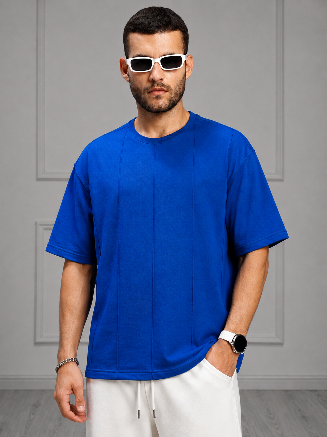 BOXY FIT PANELS OVERSIZED T-SHIRT BLUE