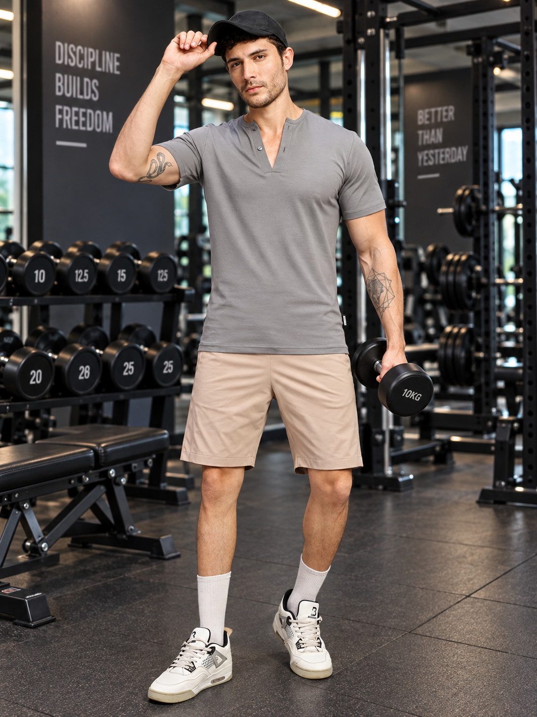 ATHLETIC HENLEY REGULAR FIT T-SHIRT GREY