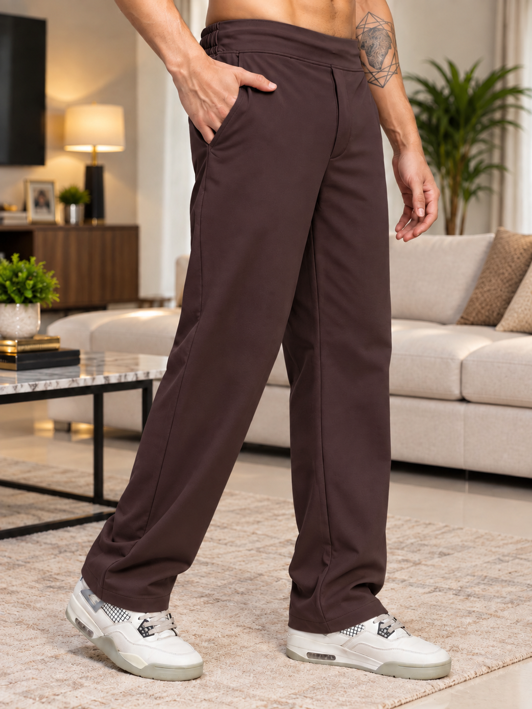 WAISTBOARD SMART CASUAL PANTS DARK BROWN