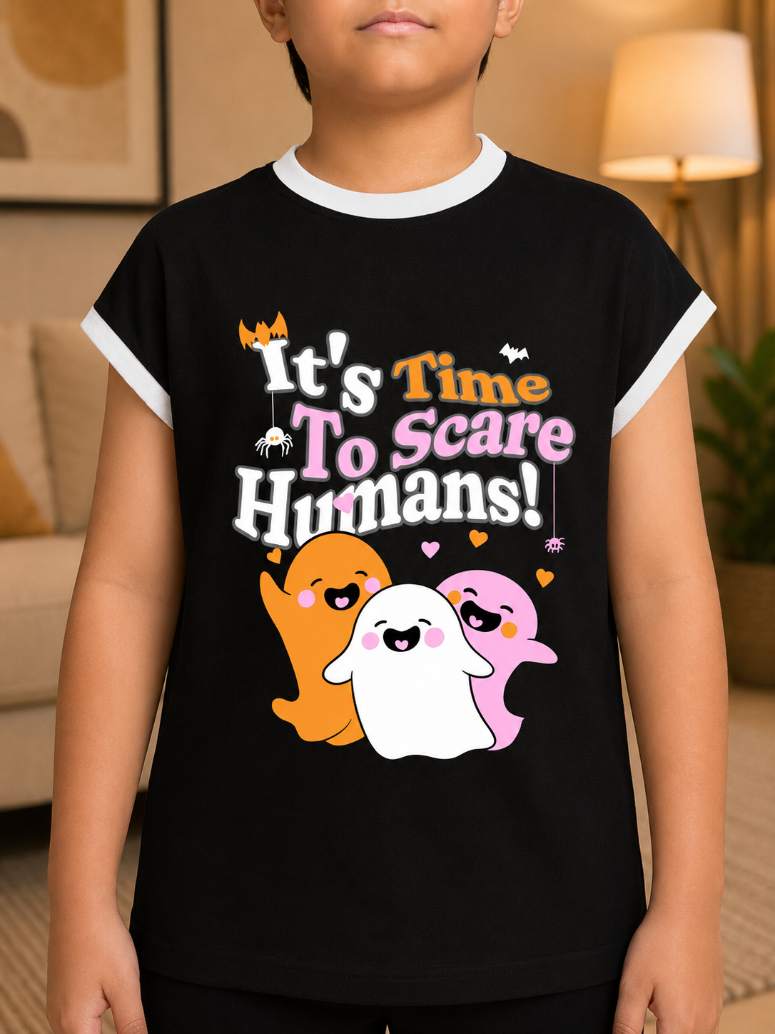 HALLOWEEN GRAPHIC PRINT T-SHIRT FOR BOYS GIRLS BLACK