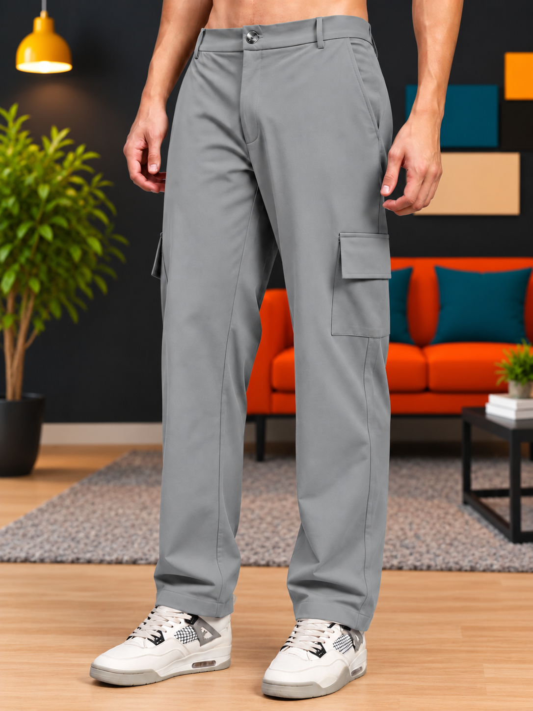 BELT LOOPS CARGO TROUSERS GREY