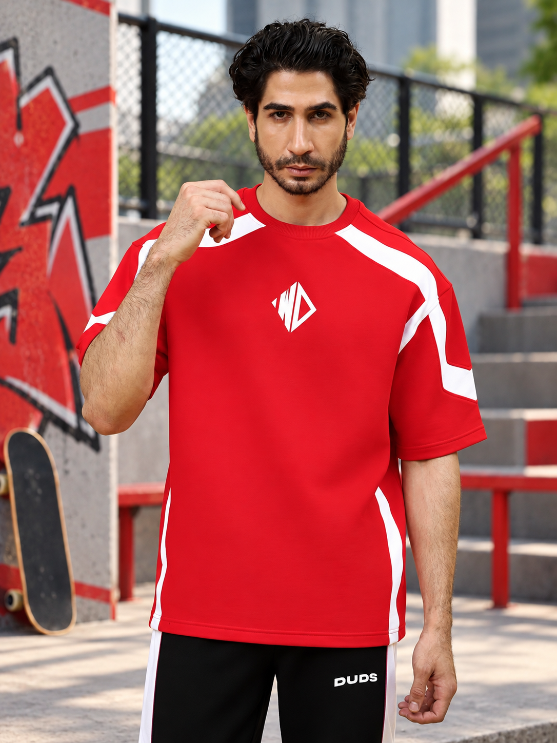 RUGBY OVER-SIZED T-SHIRT RED WHITE