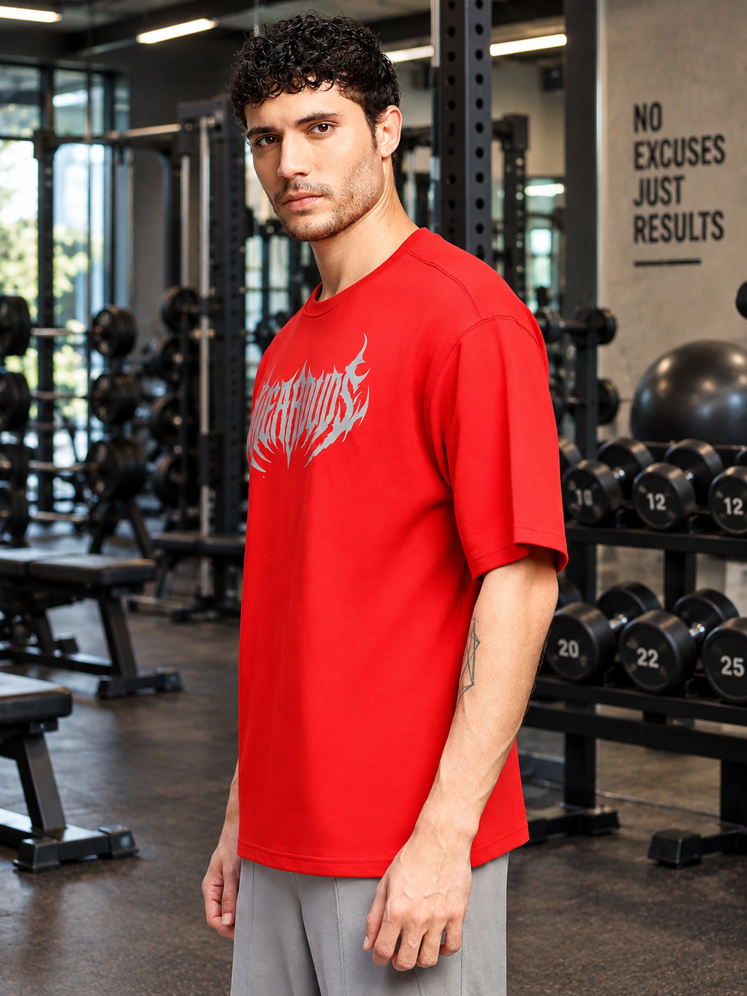 HEAVYWEIGHT OVERSIZED GRAPHIC GYM T-SHIRT RED