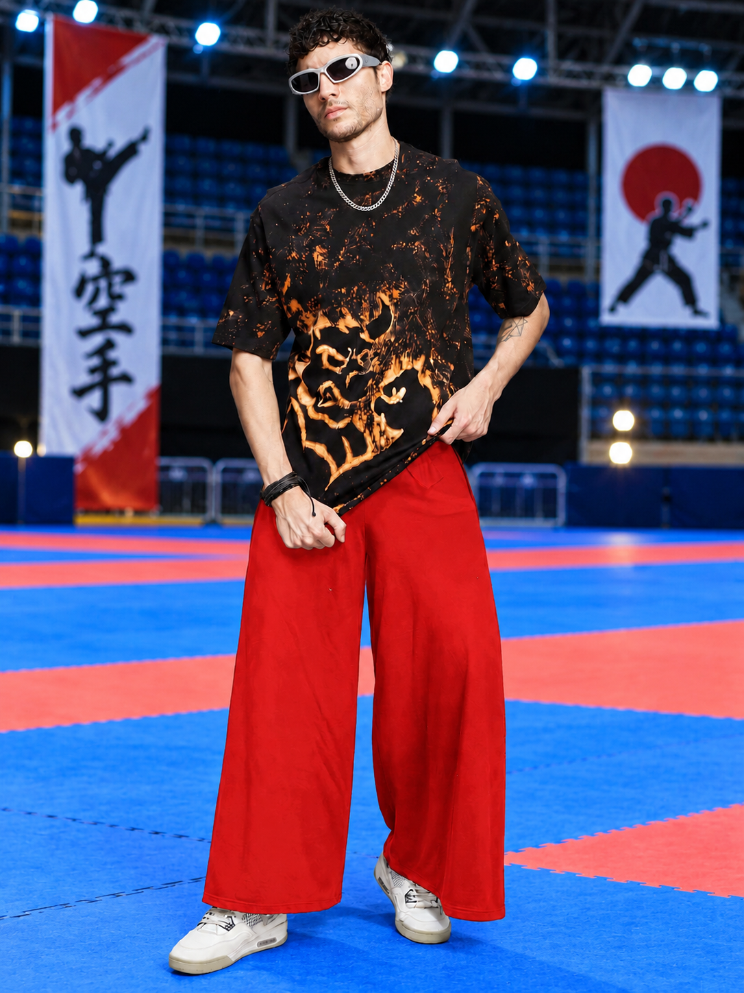 WIDE LEG FLOWY LOUNGE JOGGERS RED
