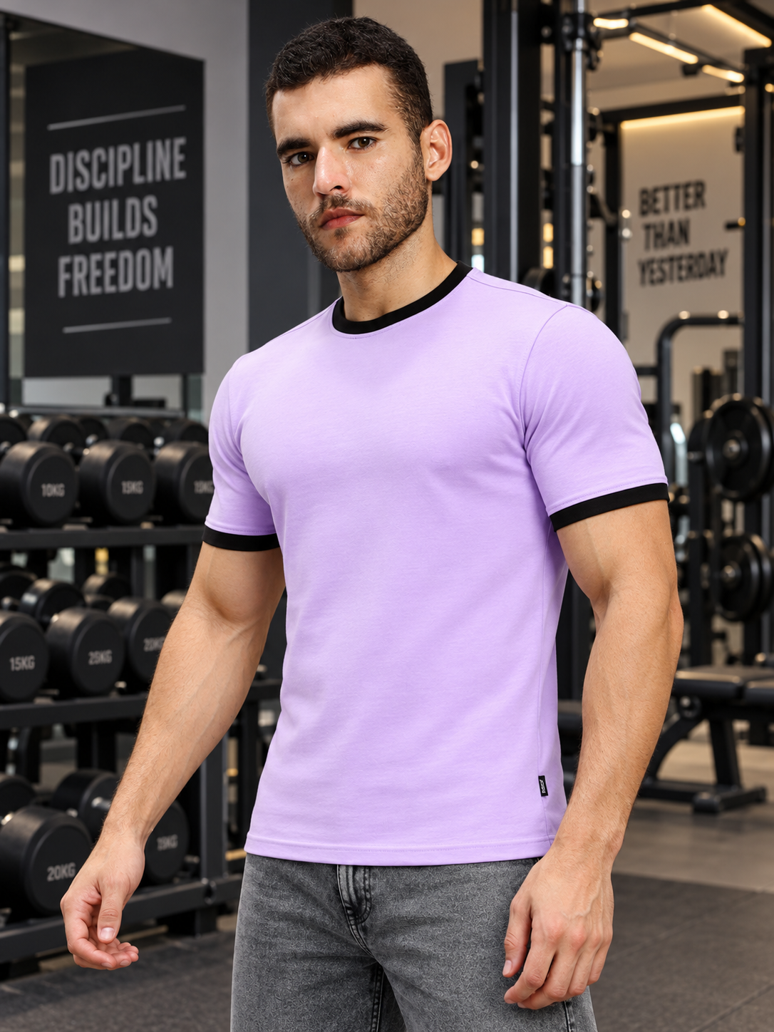MINIMALIST CONTRAST EDGE T-SHIRT LAVENDER