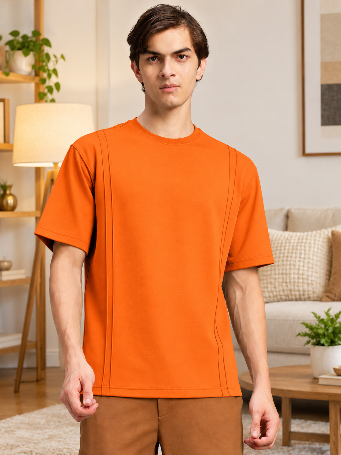 PANEL OVERSIZED CREW T-SHIRT ORANGE