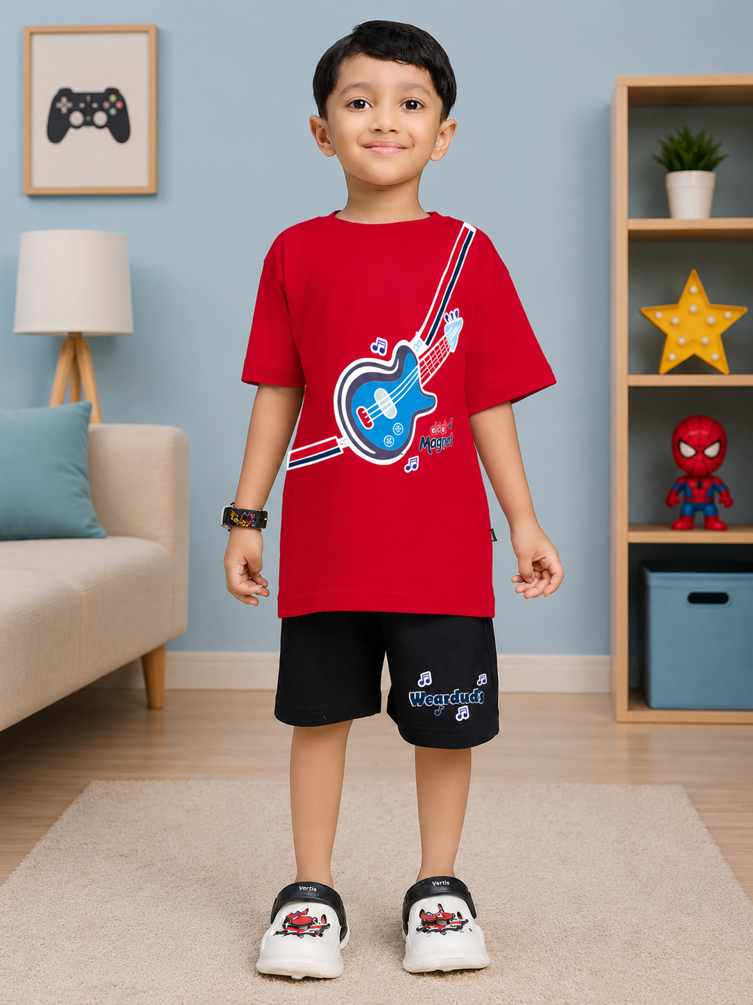 LITTLE ROCKSTAR CO-ORD FOR BOYS & GIRLS RED BLACK